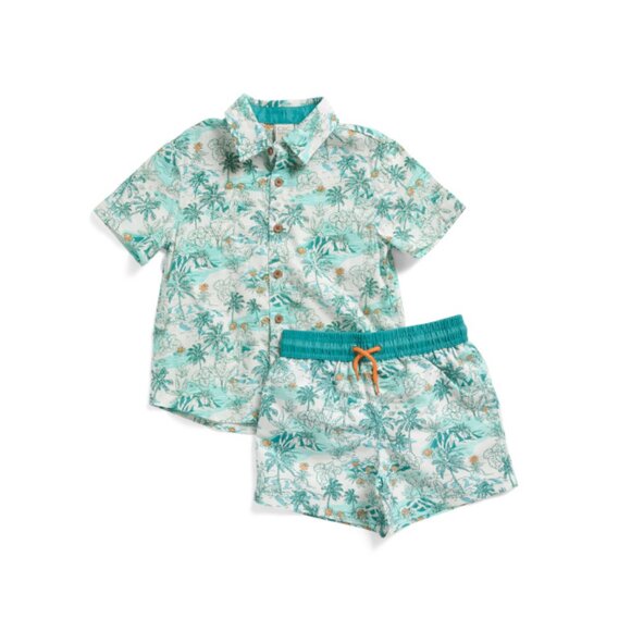 C&C CALIFORNIA Bleached Aqua Toddler Boys 2pc Shirt With Swim Trunks